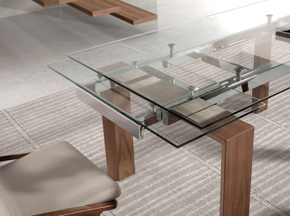 Masa de Dining din Sticla Extensibila cu Picioare din Nuc Angel Cerda