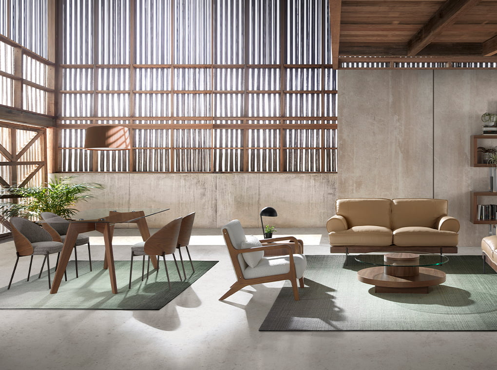 Masa de Dining Rectangulara din Sticla cu Picioare din Nuc Angel Cerda