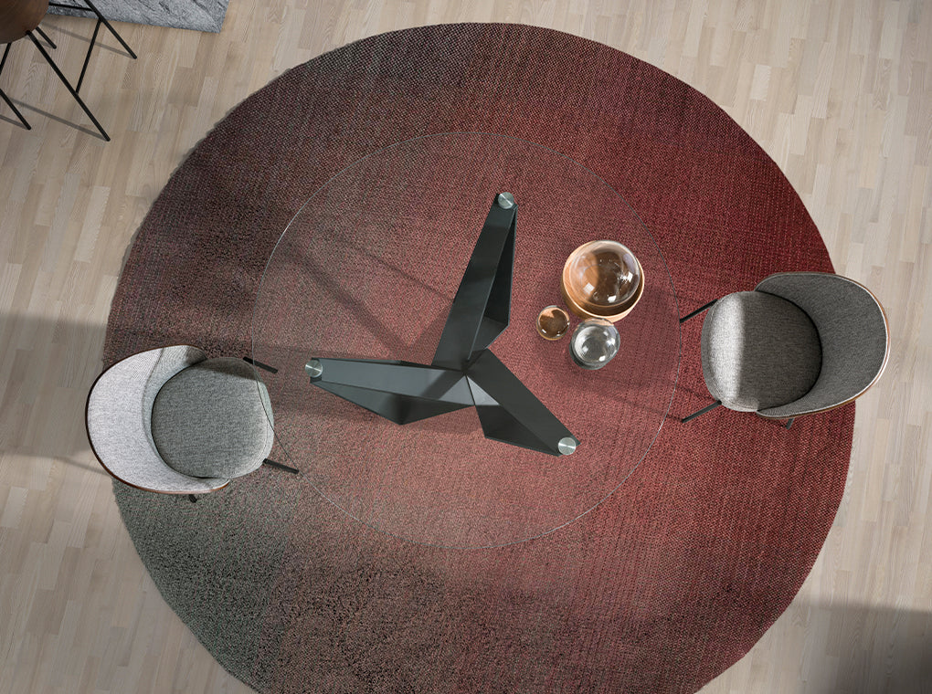 Masa de Dining Rotunda cu Blat din Sticla si Suport din Otel Inoxidabil Angel Cerda