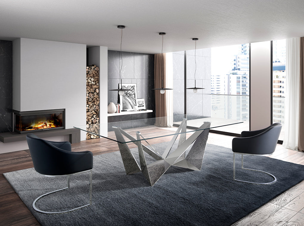 Masa Dining din Sticla cu Baza din Otel Inoxidabil Angel Cerda