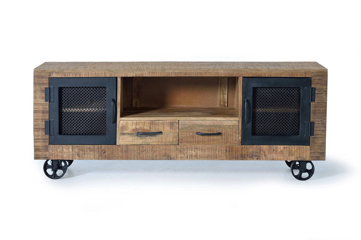 Comoda TV in Stil Industrial cu Rama din Lemn si Usi din Metal Giner y Colomer