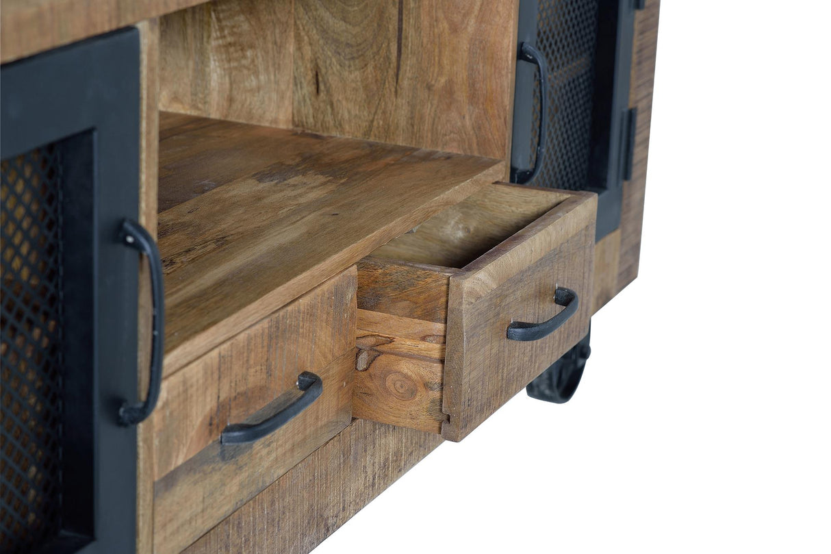 Comoda TV in Stil Industrial cu Rama din Lemn si Usi din Metal Giner y Colomer