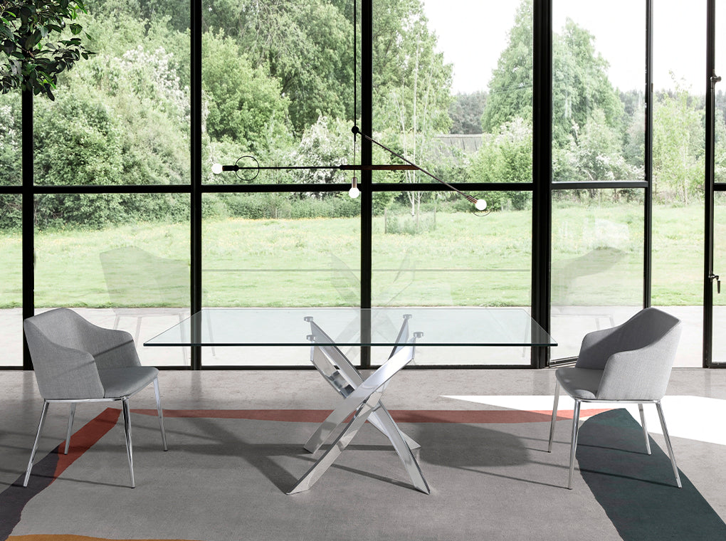 Masa Dining 150x95 din Sticla cu Baza din Otel Inoxidabil Angel Cerda