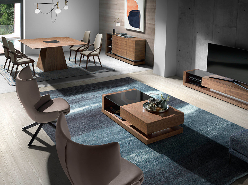 Masa Dining din Nuc cu Detaliu Central din Sticla Neagra Angel Cerda