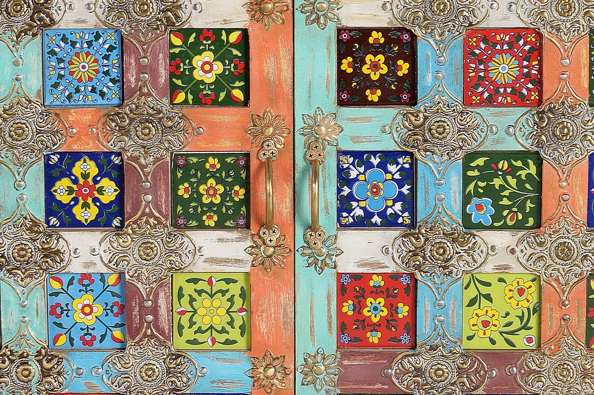 Comoda din Lemn de Mango cu Baza Metalica si Detalii Ceramice Giner y Colomer