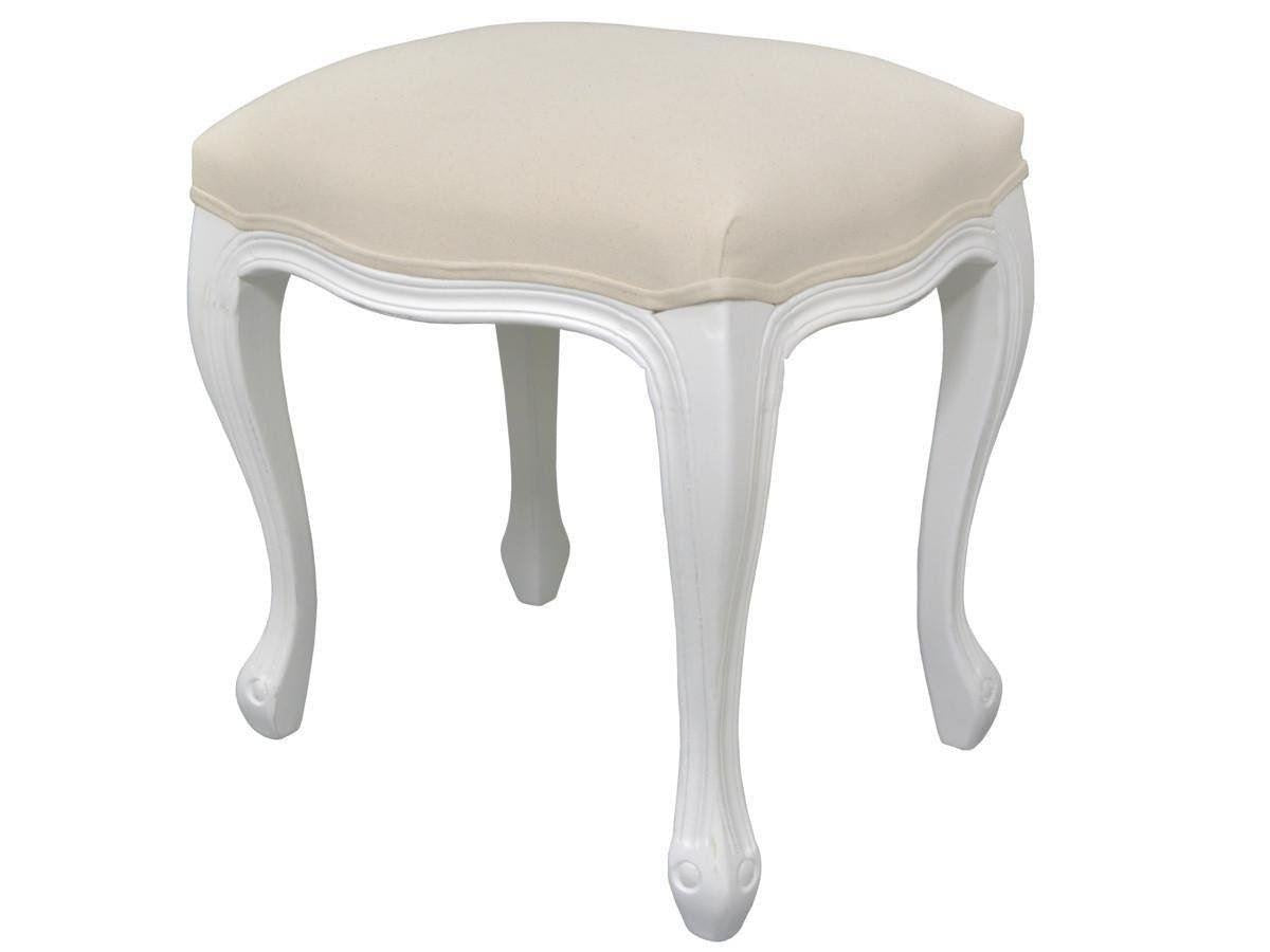 Taburet Provence Alb cu Tapiterie Crem si Picioare Sculptate Livin Hill