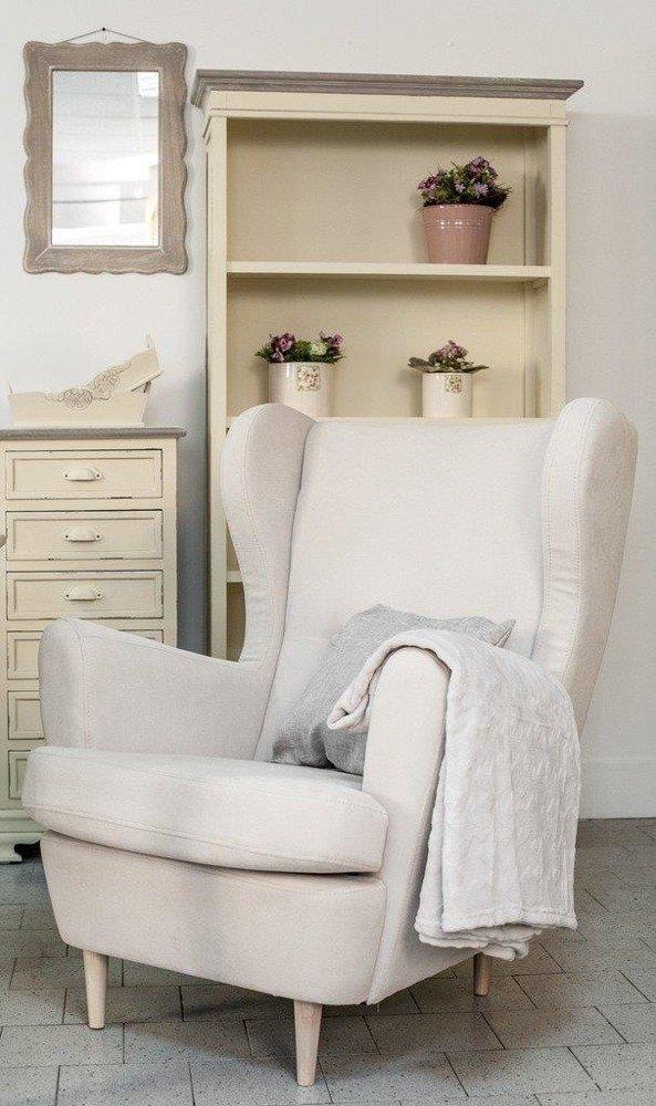 Divan Tapitat in Stilul Provence cu Tapiterie Crem si Picioare Sculptate Livin Hill