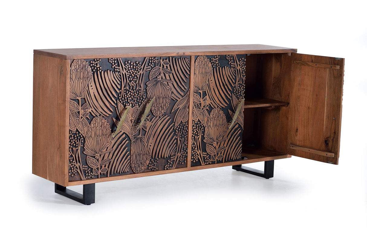 Comoda din Lemn de Acacia cu Picioare Metalice si Detalii Sculptate Manual Giner y Colomer