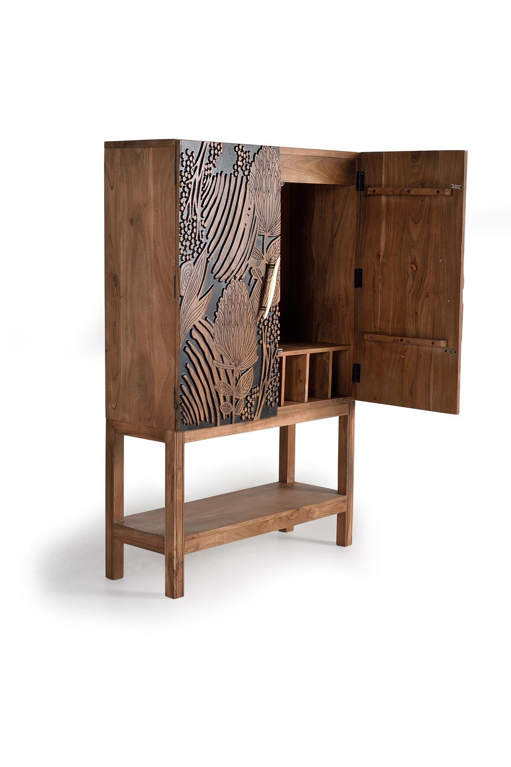 Dulap Bar din Lemn de Acacia cu Usi Sculptate Manual Giner y Colomer