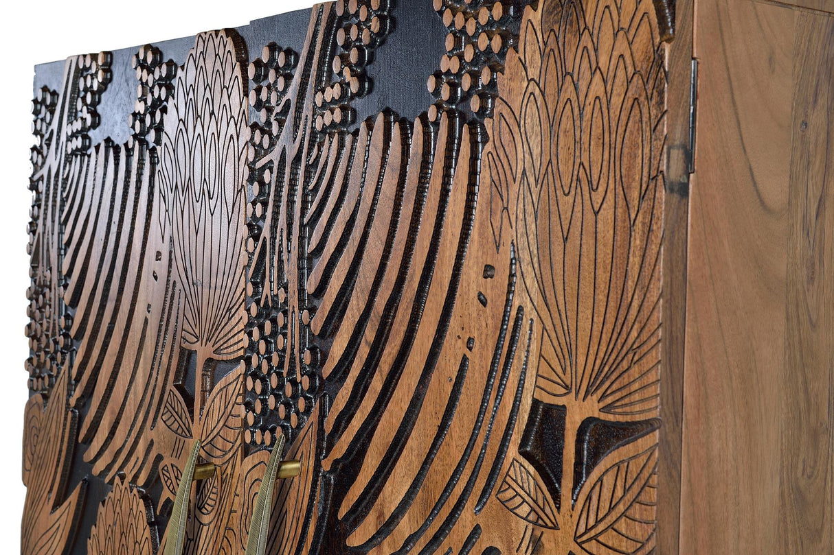 Dulap Bar din Lemn de Acacia cu Usi Sculptate Manual Giner y Colomer