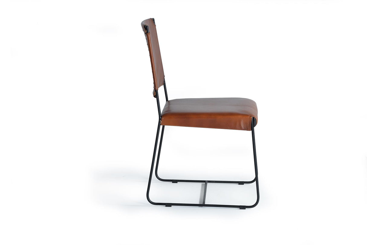 Set de 2 Scaune Tapitate din Piele cu Picioare Metalice Giner y Colomer