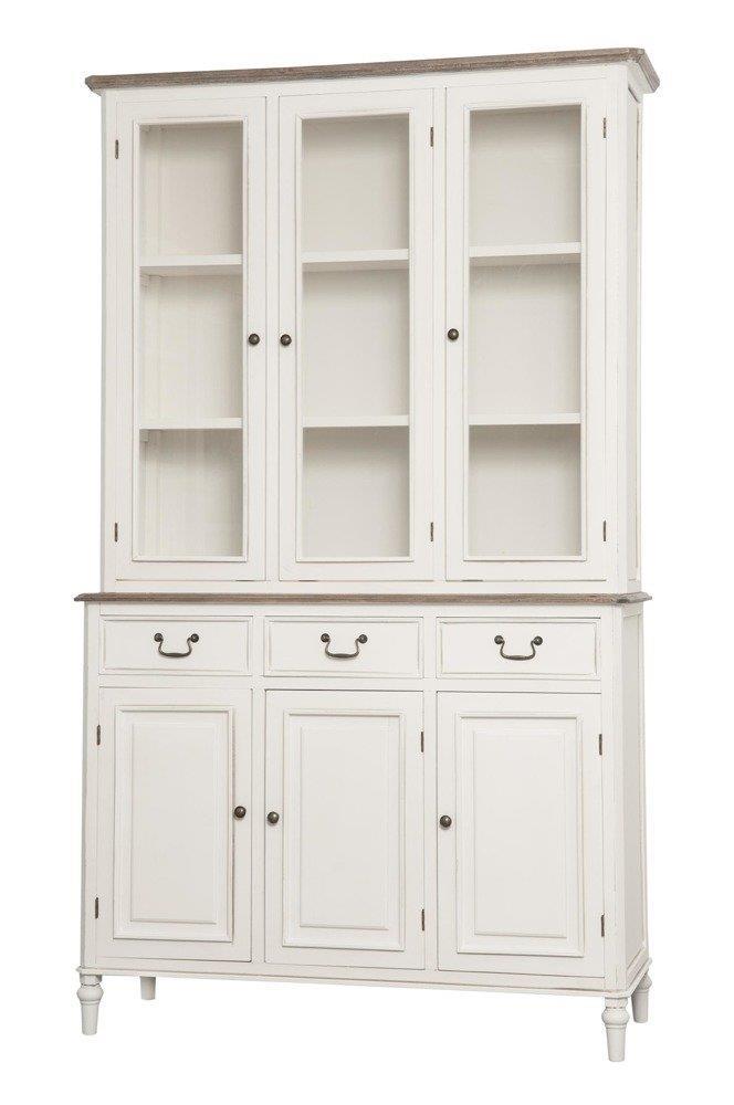 Vitrina Provensala Alba cu Blat din Lemn Inchis si Coronita Livin Hill