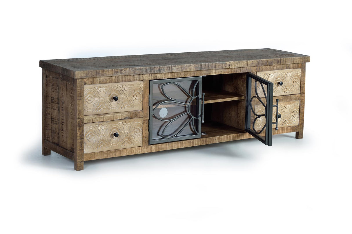 Comoda TV din Lemn de Mango cu Sertare si Usi Metalice Giner y Colomer