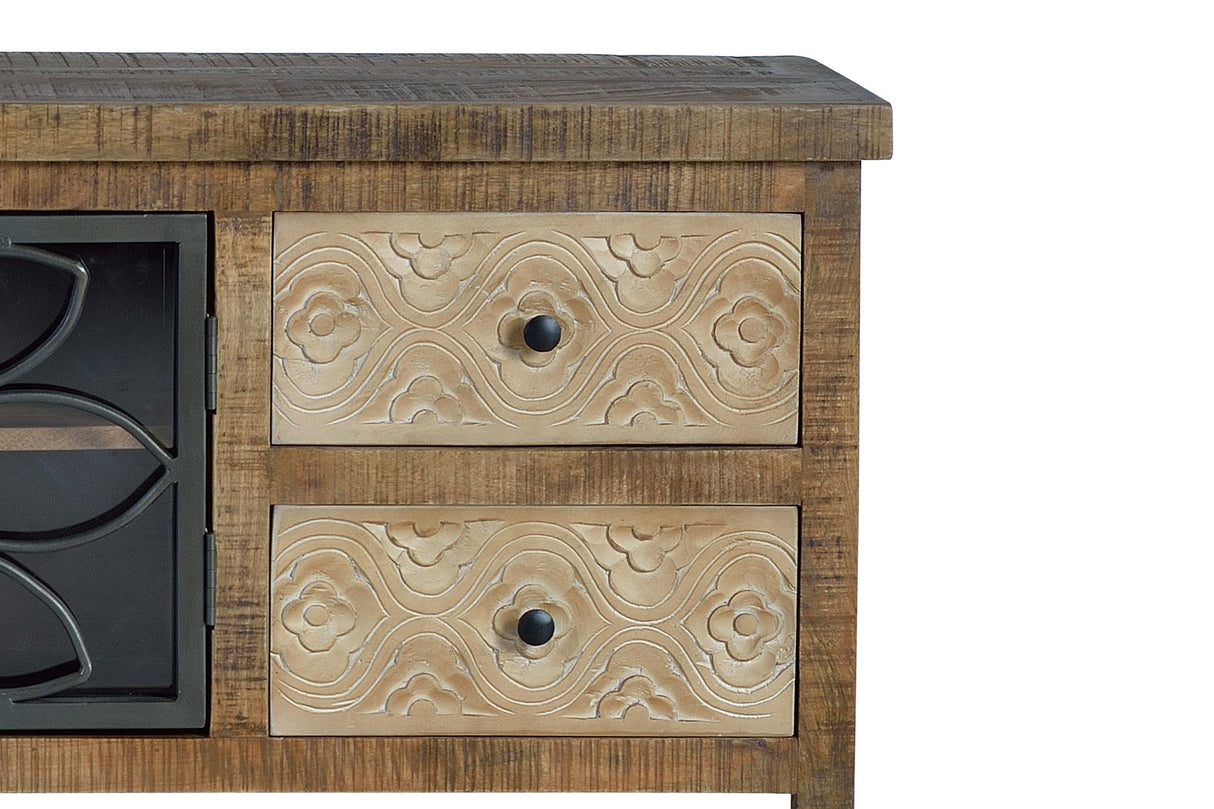 Comoda TV din Lemn de Mango cu Sertare si Usi Metalice Giner y Colomer