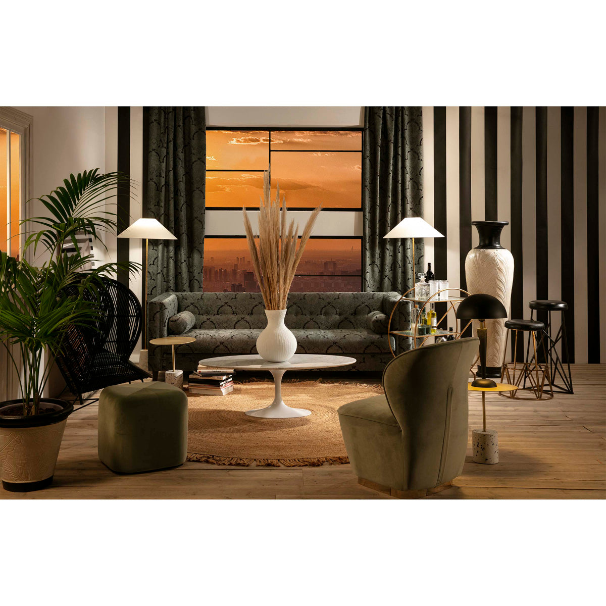 Carucior de Bucatarie din Sticla Metal Auriu Thai Natura