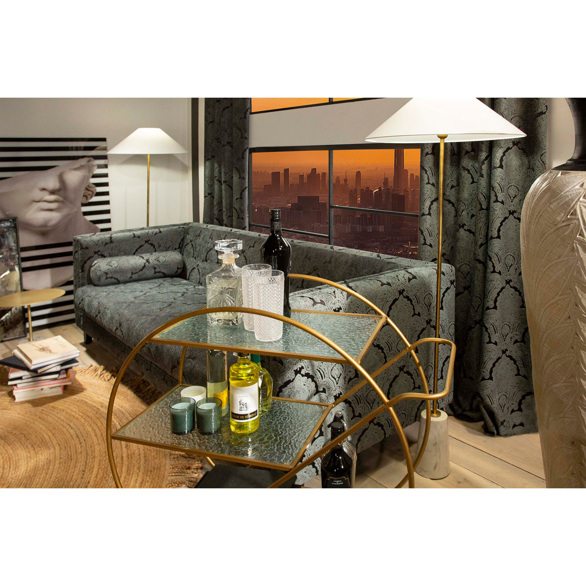 Carucior de Bucatarie din Sticla Metal Auriu Thai Natura