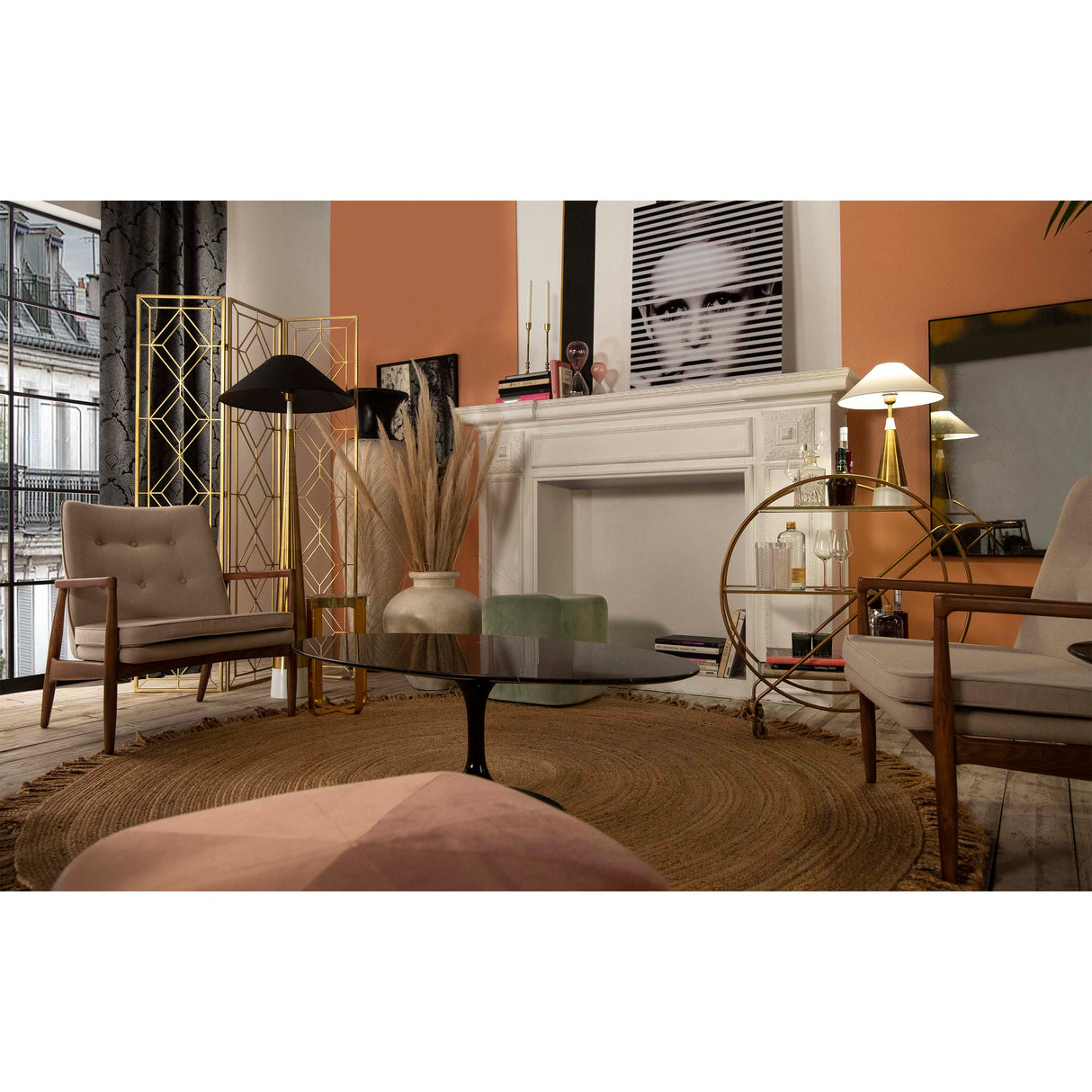 Carucior de Bucatarie din Sticla Metal Auriu Thai Natura