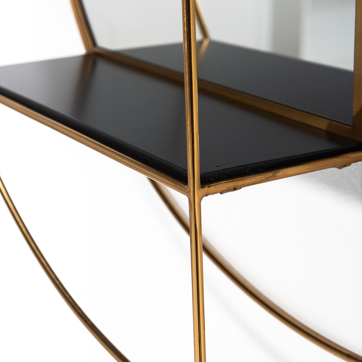 Raft cu Oglinda Lemn Negru Metal Auriu Thai Natura