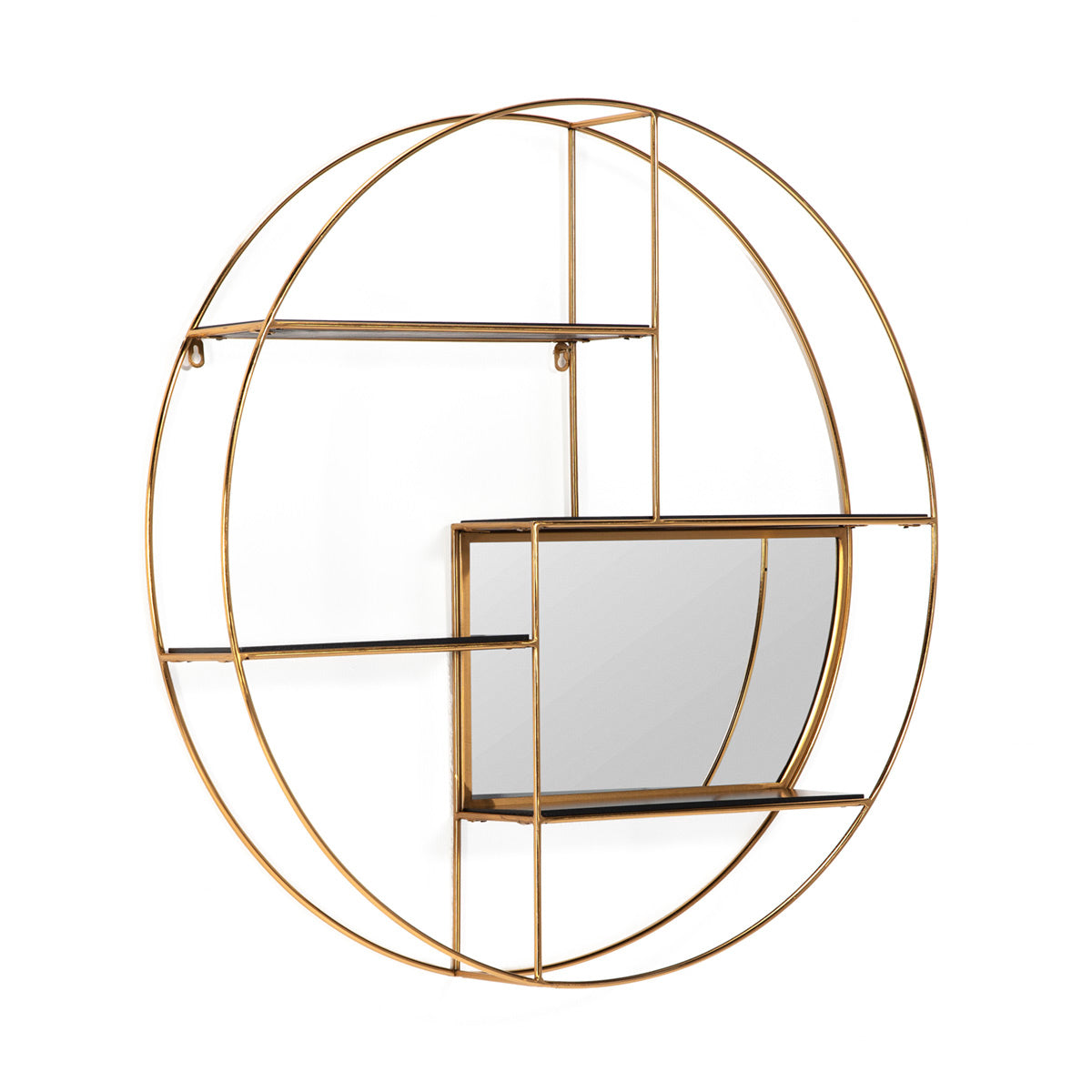 Raft cu Oglinda Lemn Negru Metal Auriu Thai Natura