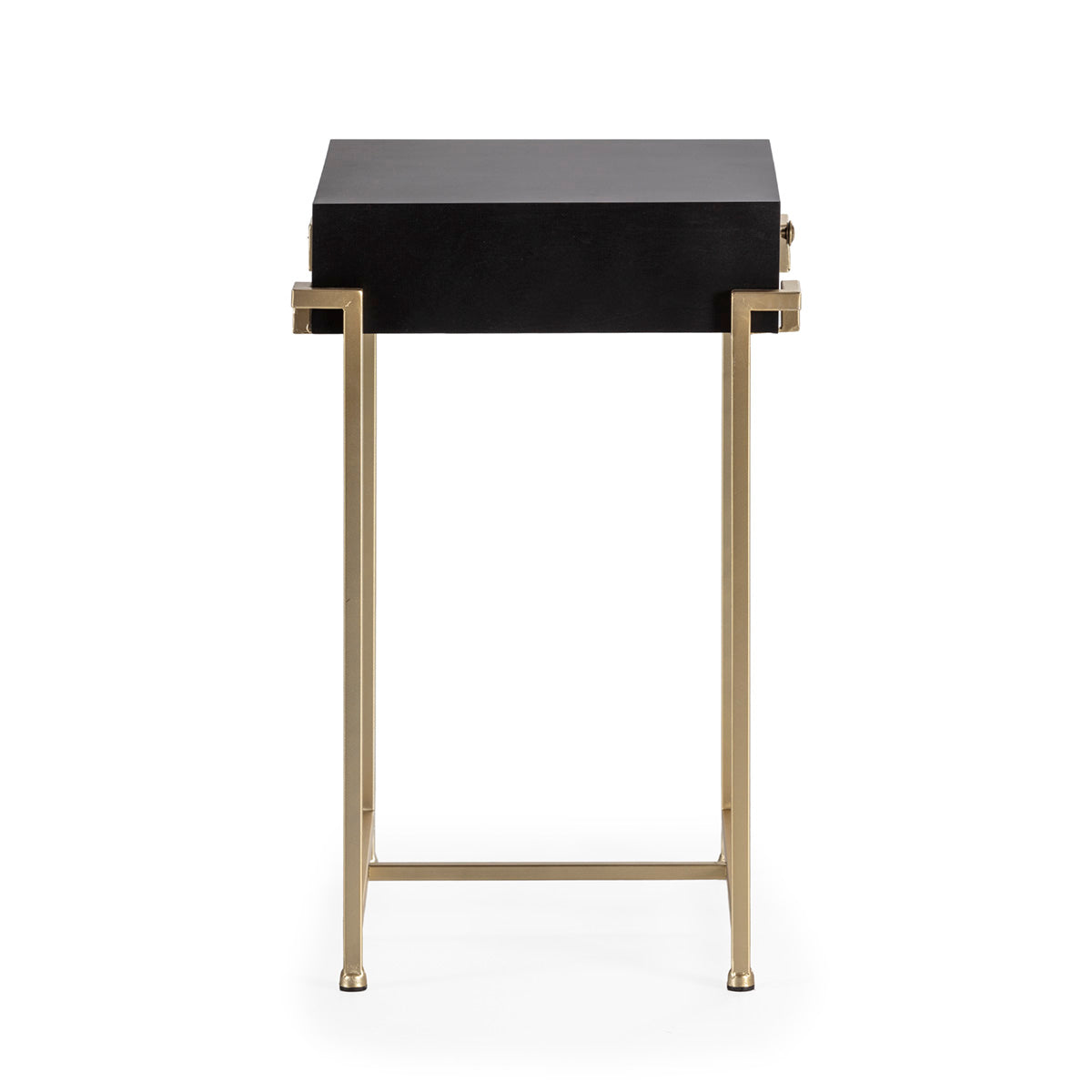 Noptiera Metal Lemn de Pin Auriu Negru cu Sertar Thai Natura