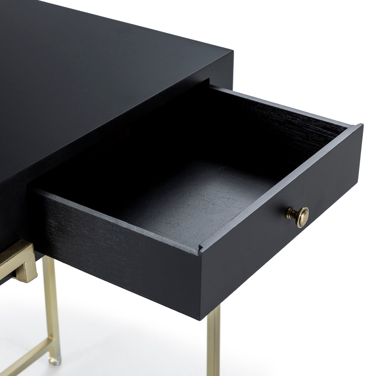 Noptiera Metal Lemn de Pin Auriu Negru cu Sertar Thai Natura