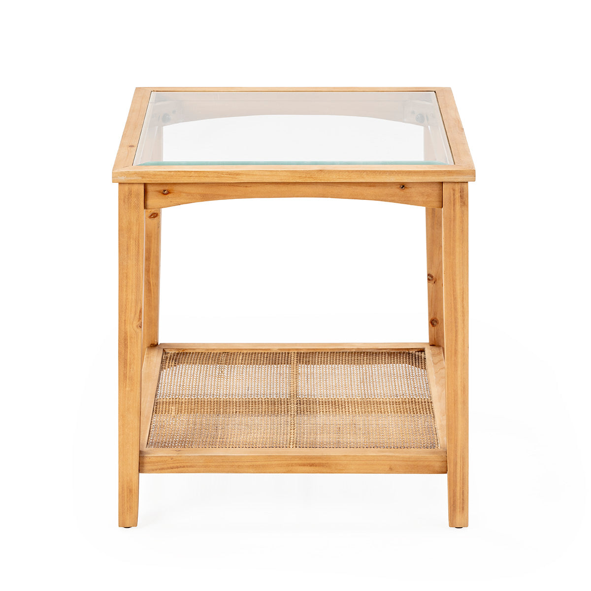 Masa Laterala din Lemn de Pin Ratan Sticla Naturala Thai Natura