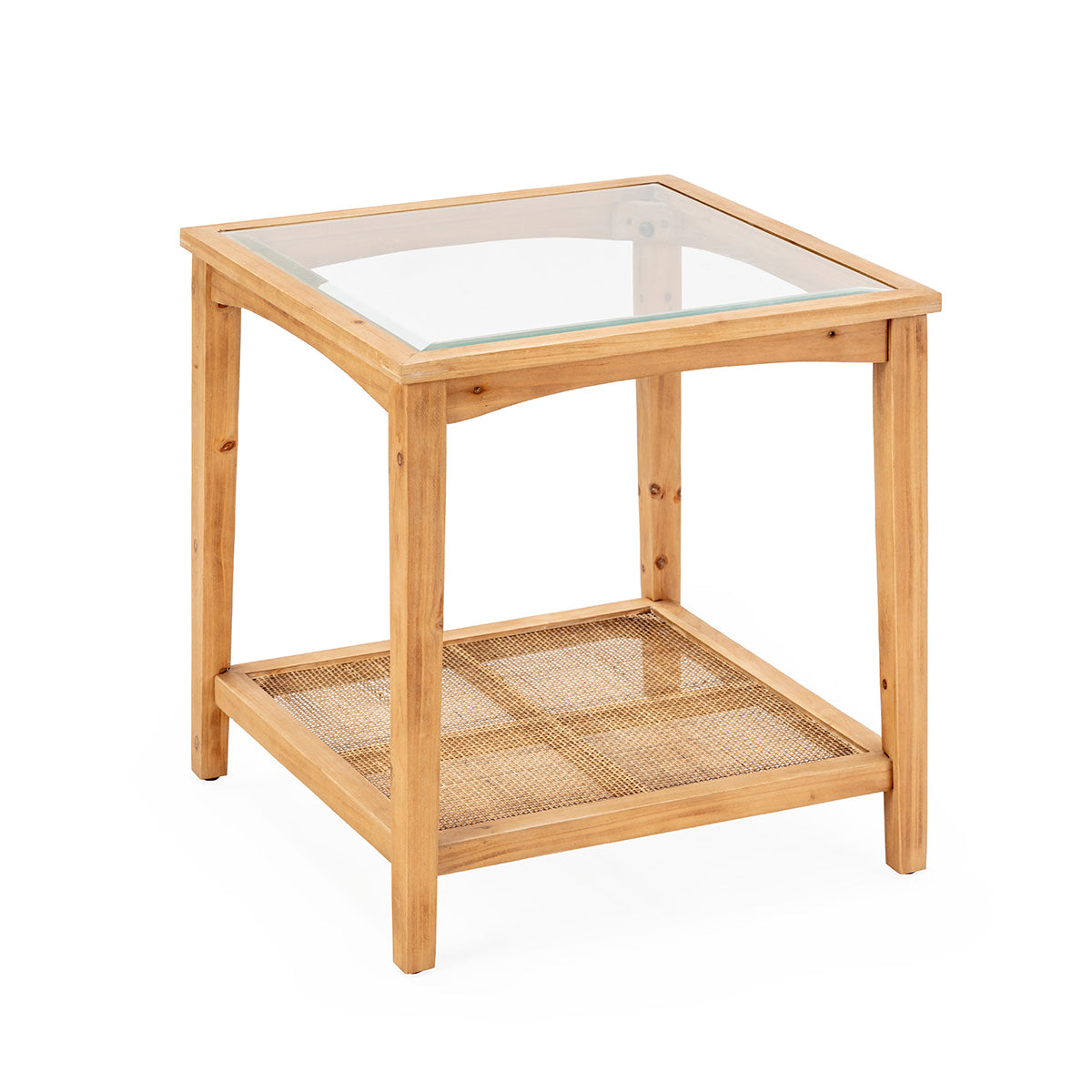 Masa Laterala din Lemn de Pin Ratan Sticla Naturala Thai Natura