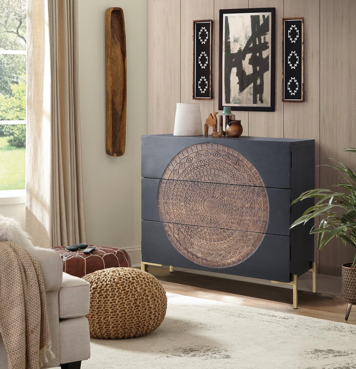 Comoda cu 3 sertare din Lemn de Mango si Baza Metalica Giner y Colomer