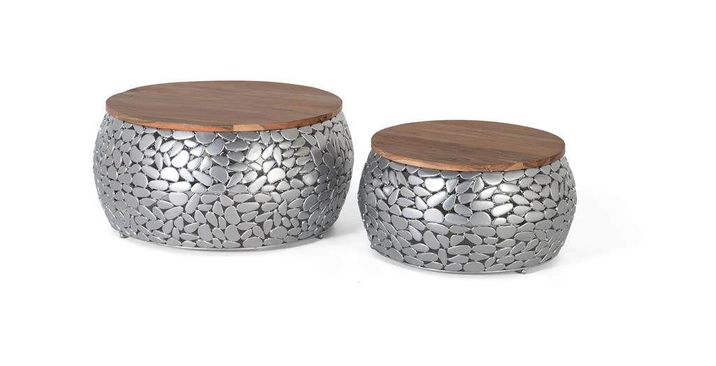 Set 2 Mese de Cafea din Lemn de Mango si Aluminiu Giner y Colomer