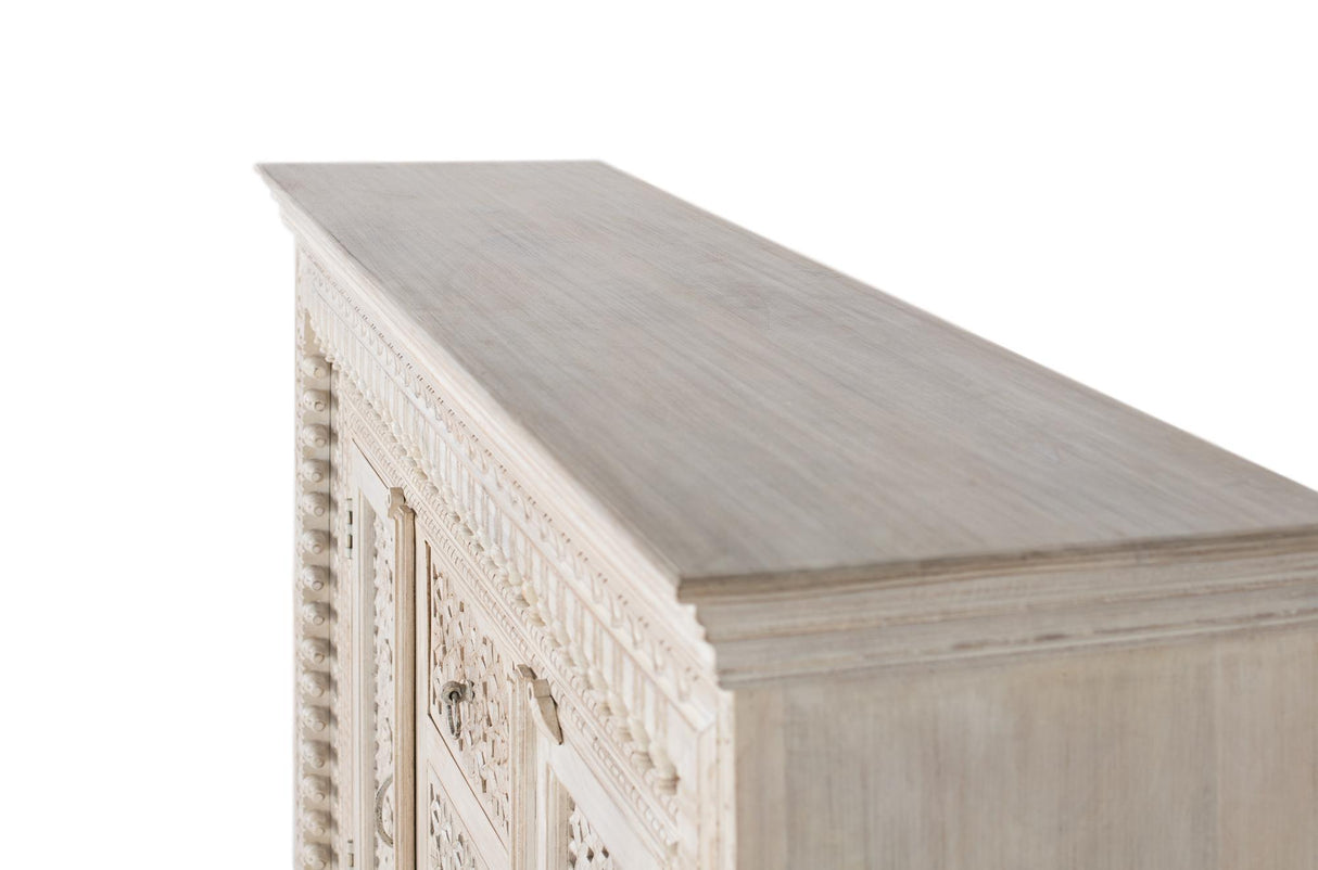 Comoda din Lemn de Mango Alb Imbatranit cu 2 Usi si 3 Sertare Giner y Colomer