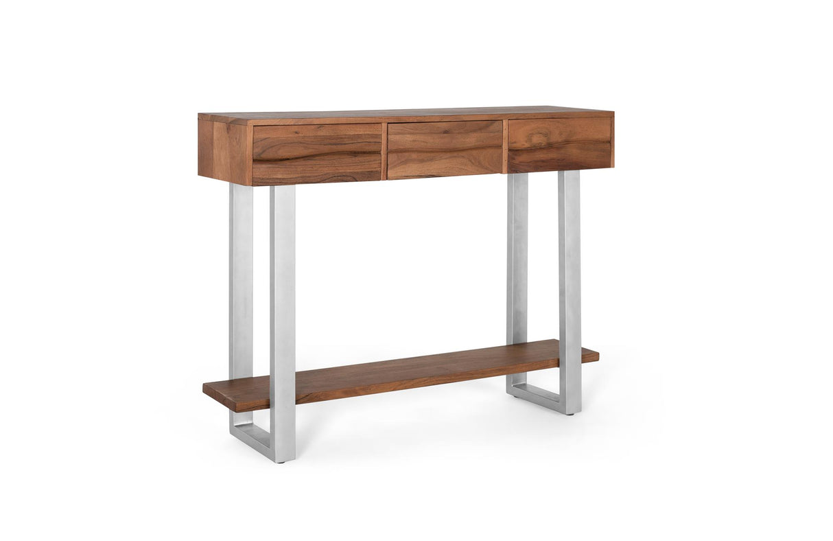 Consola cu 3 Sertare din Lemn de Acacia si Picioare Metalice Giner y Colomer