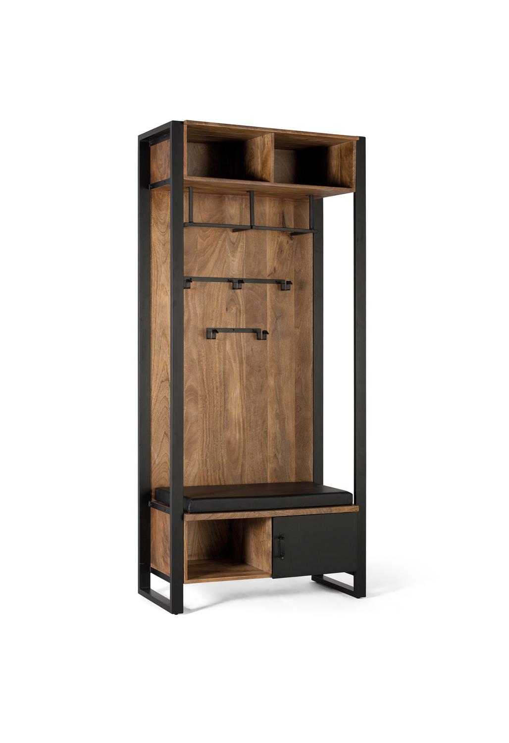 Cuier pentru Haine cu Scaun Tapitat din Lemn Mango si Metal Giner y Colomer