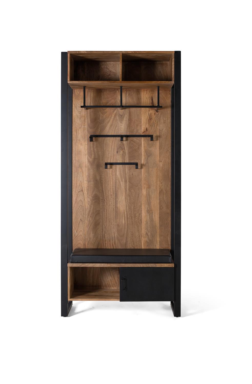 Cuier pentru Haine cu Scaun Tapitat din Lemn Mango si Metal Giner y Colomer