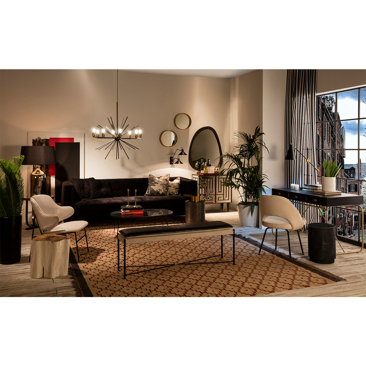 Scaun Modern Metal Negru Tesatura Bej Thai Natura