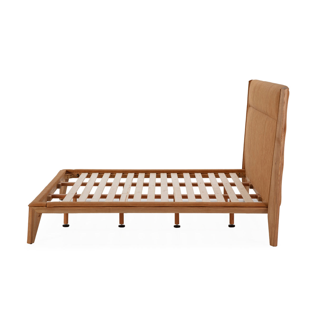 Pat din Lemn Natural cu Piele Ecologica Camel 178x208 Thai Natura