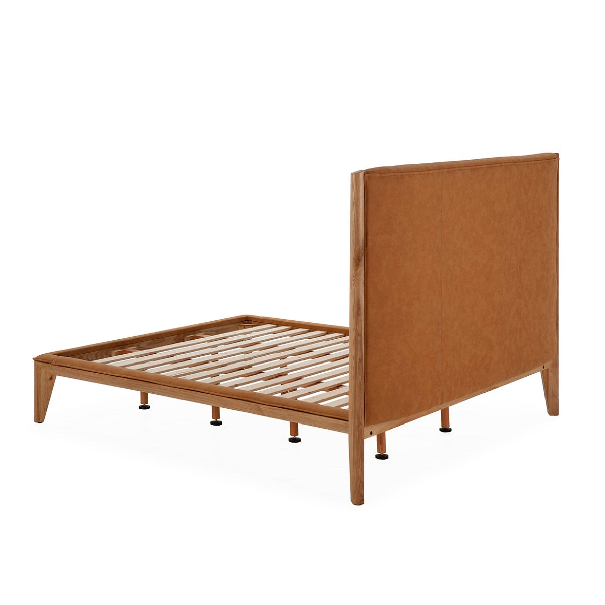 Pat din Lemn Natural cu Piele Ecologica Camel 178x208 Thai Natura