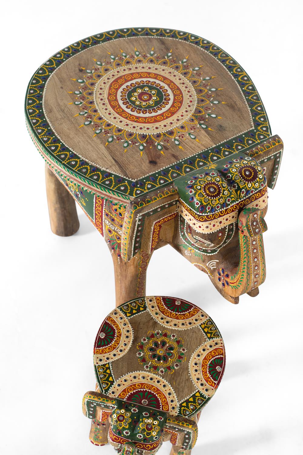 Set 2 Mese de Cafea Forma Elefant din Lemn de Mango Pictate Manual Giner y Colomer