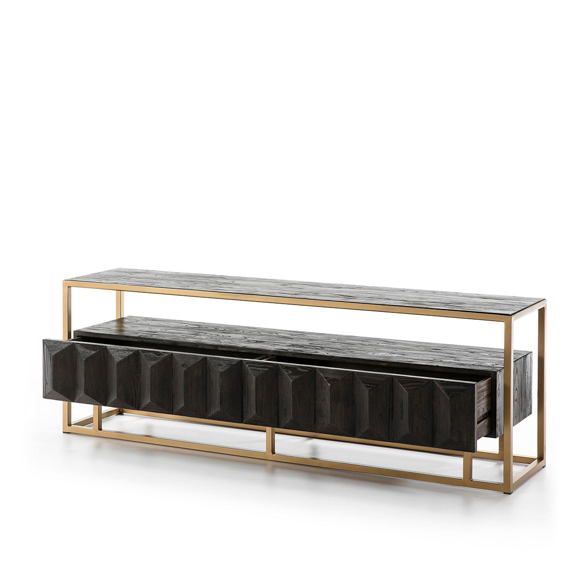 Comoda TV din Lemn Maro Inchis Metal Auriu Thai Natura