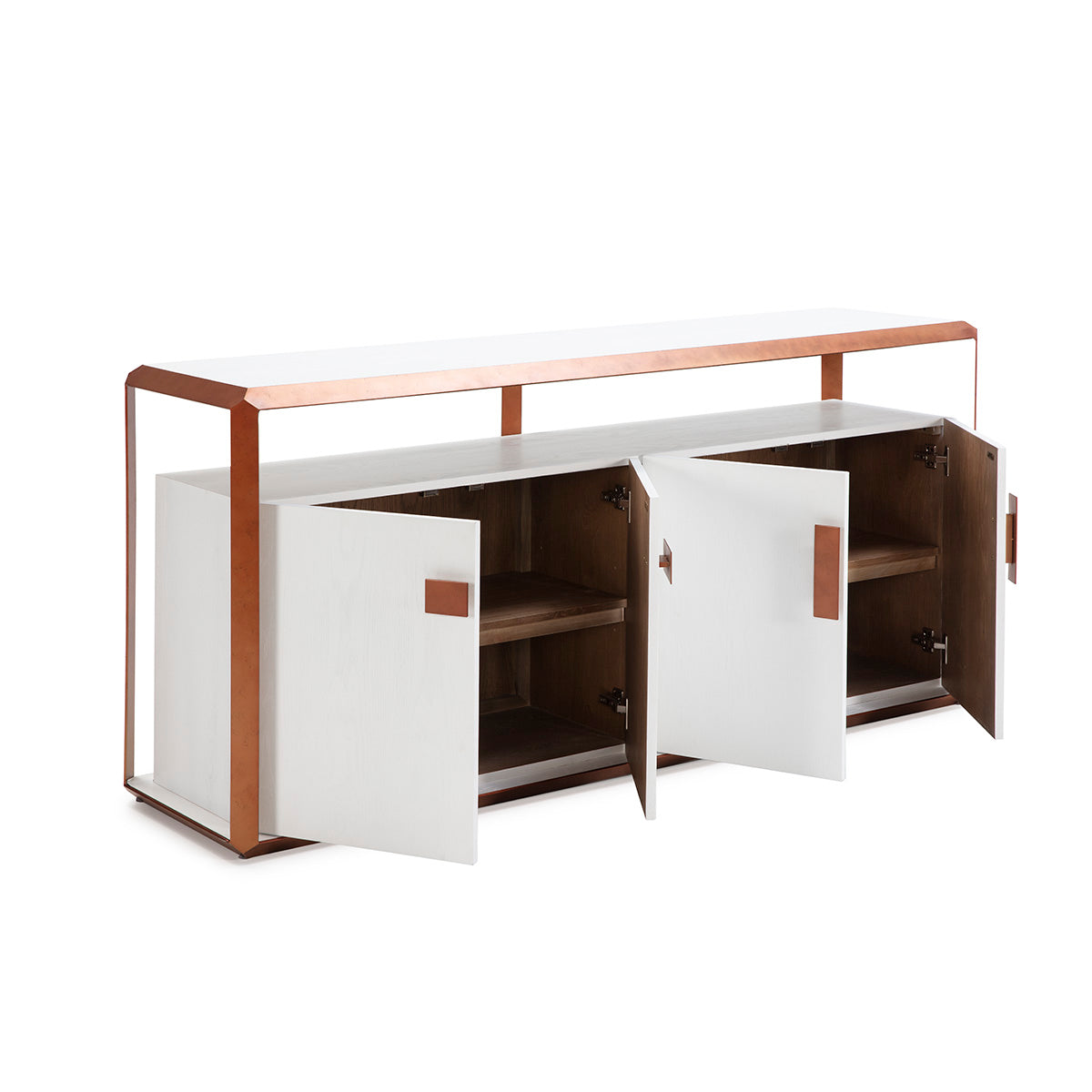 Comoda Moderna din Lemn Alb Cupru Metalic Thai Natura