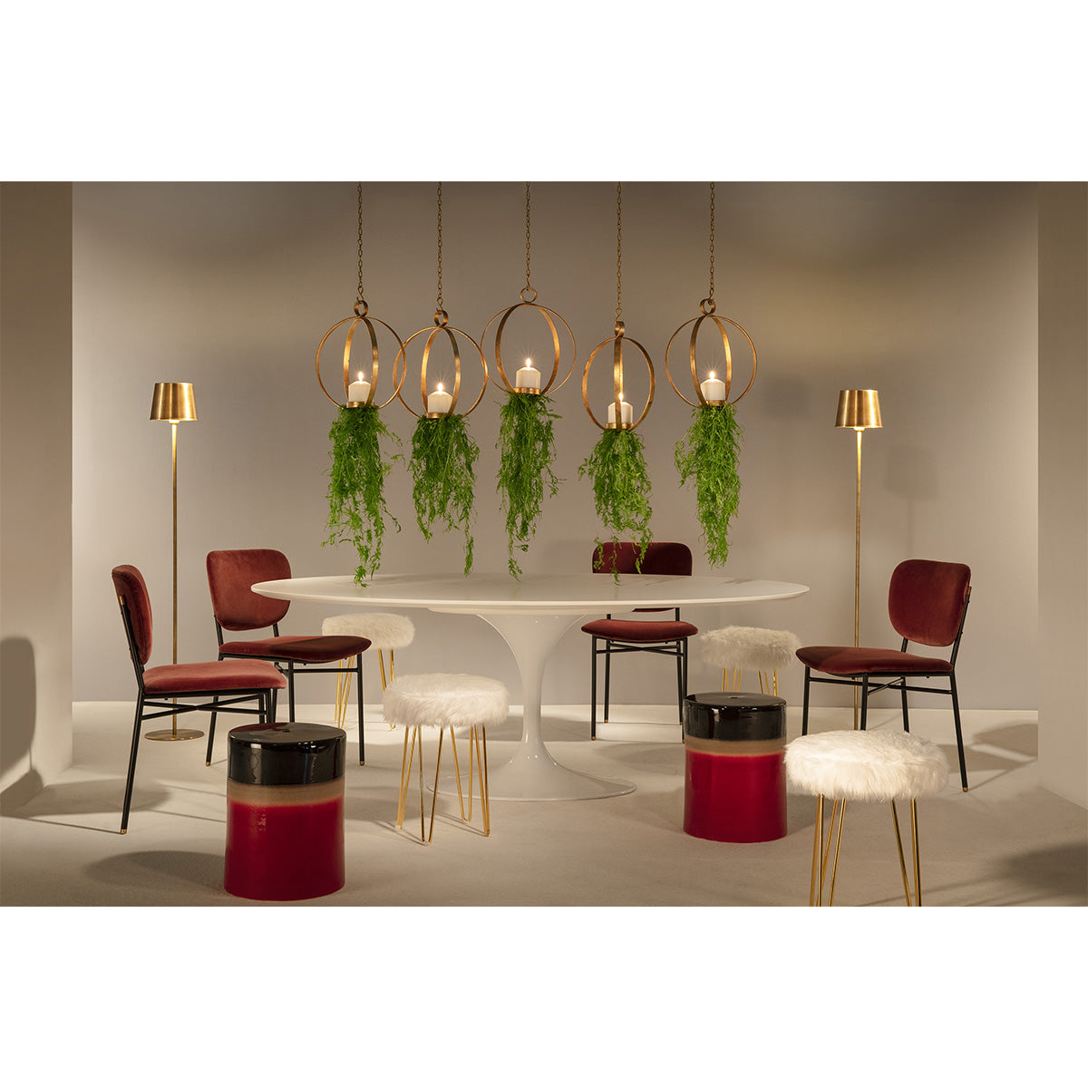 Scaun Metal Negru Velvet Rosu Modern Thai Natura