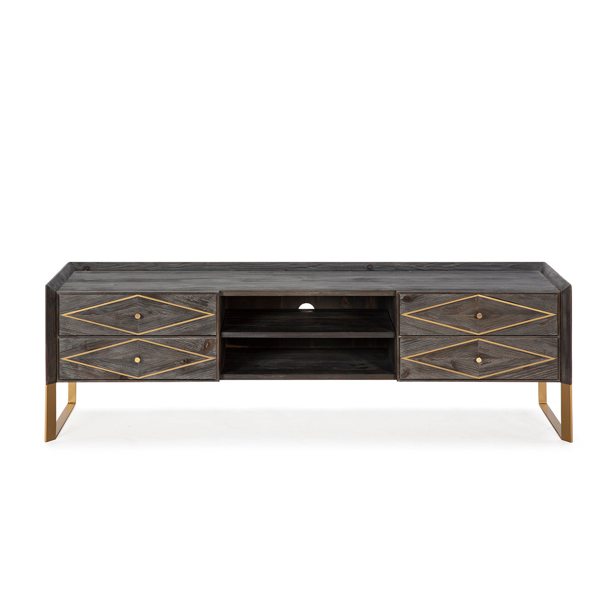 Comoda TV din Lemn cu Suport Metalic Auriu Thai Natura