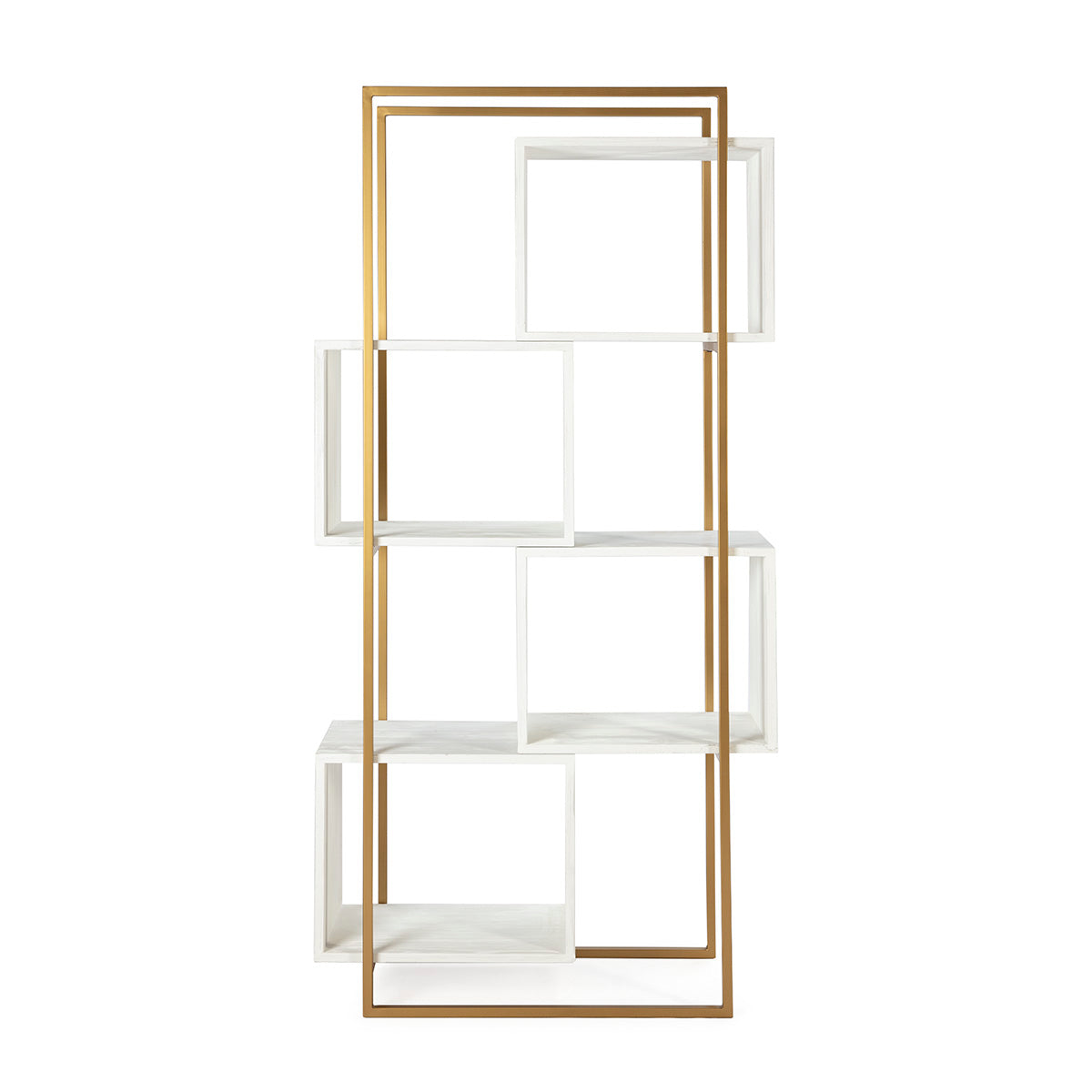 Biblioteca din Lemn Alb cu Metal Auriu Thai Natura