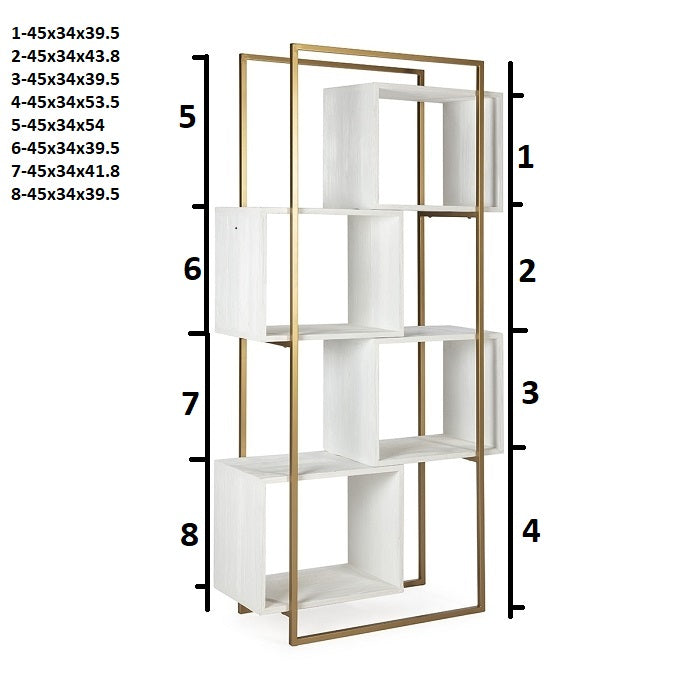 Biblioteca din Lemn Alb cu Metal Auriu Thai Natura