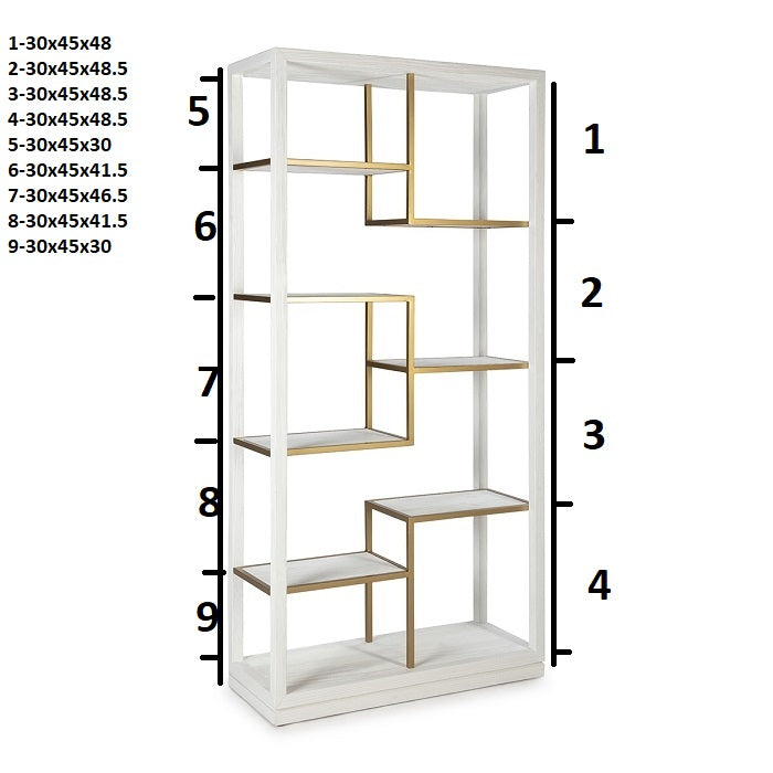 Biblioteca din Lemn Alb Metal Auriu Thai Natura