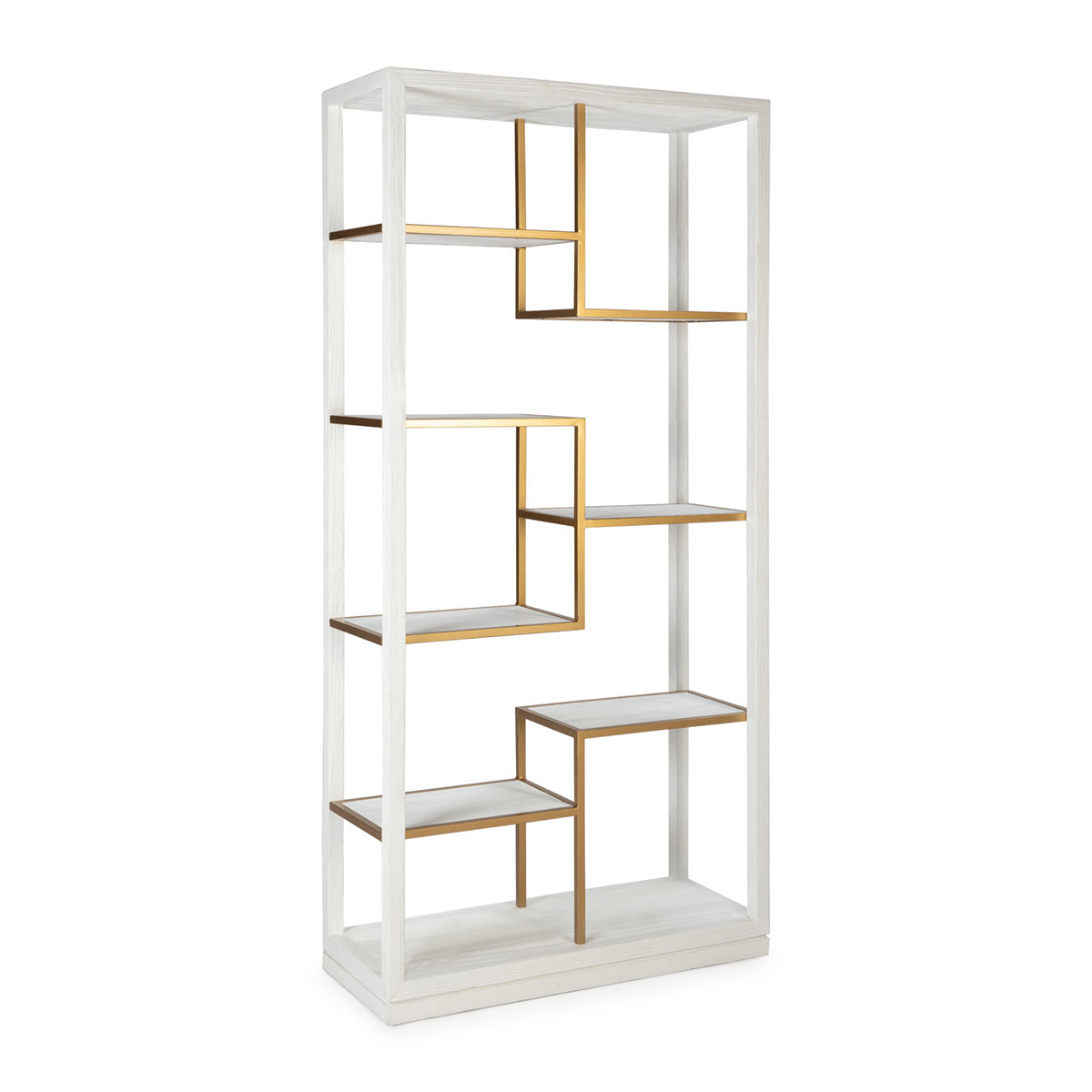 Biblioteca din Lemn Alb Metal Auriu Thai Natura