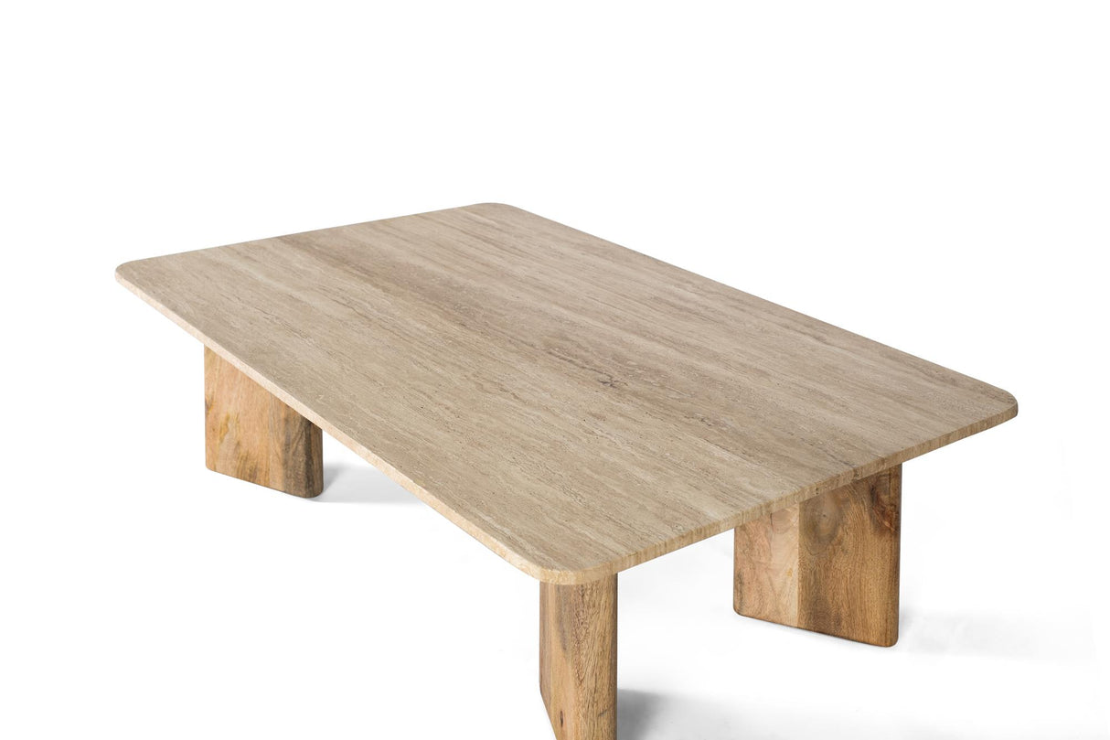 Masa de Cafea din Marmura Travertin si Lemn de Mango Giner y Colomer