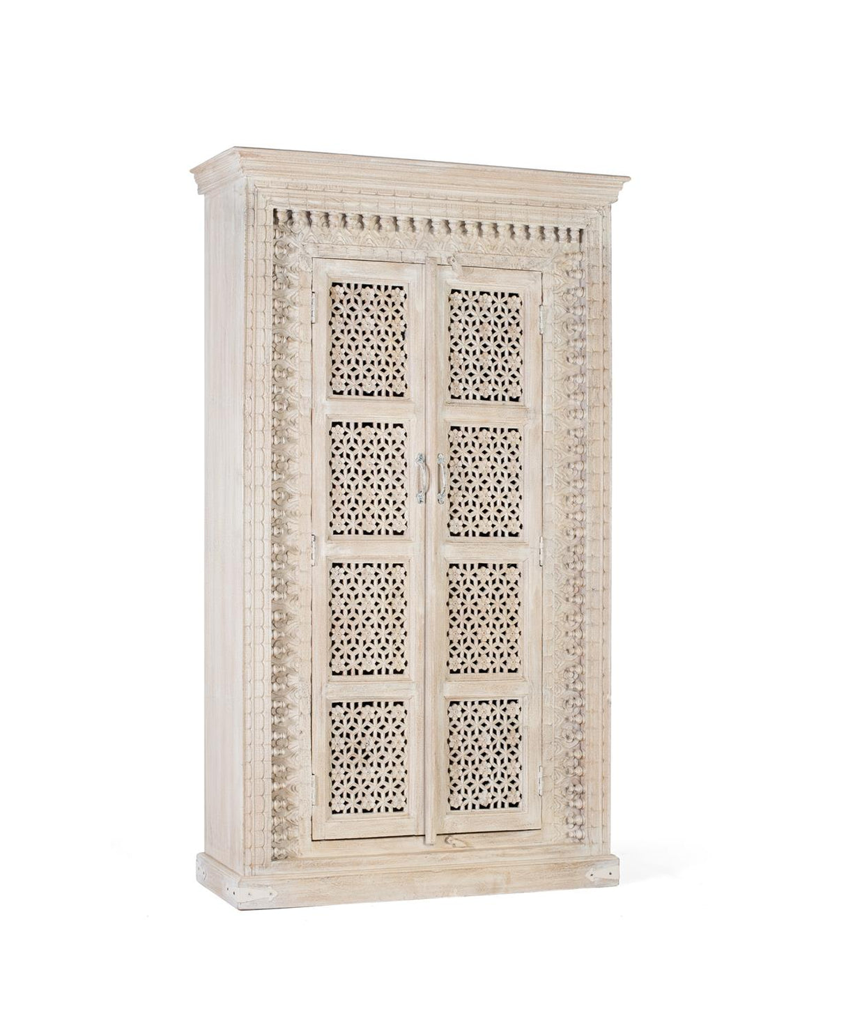 Dulap din Lemn de Mango Alb cu Dungi si Sculpturi Manuale Giner y Colomer