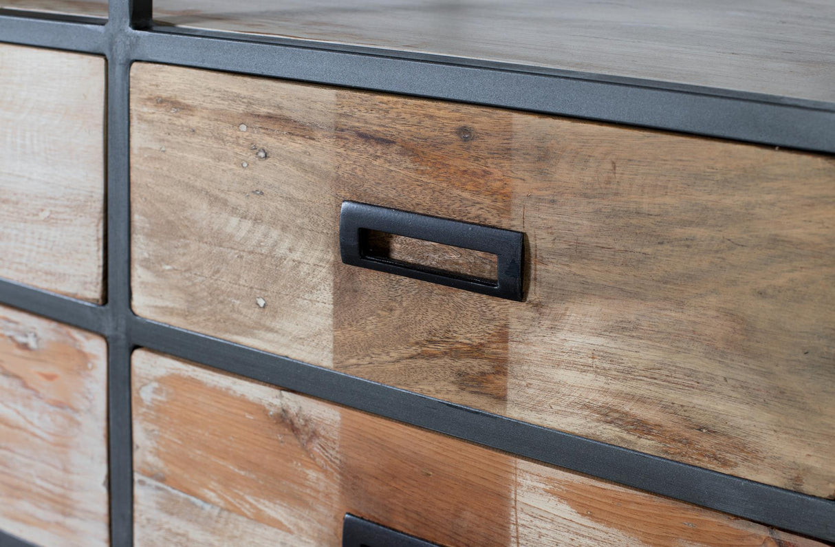 Biblioteca cu 4 Sertare din Lemn Reciclat si Metal Giner y Colomer