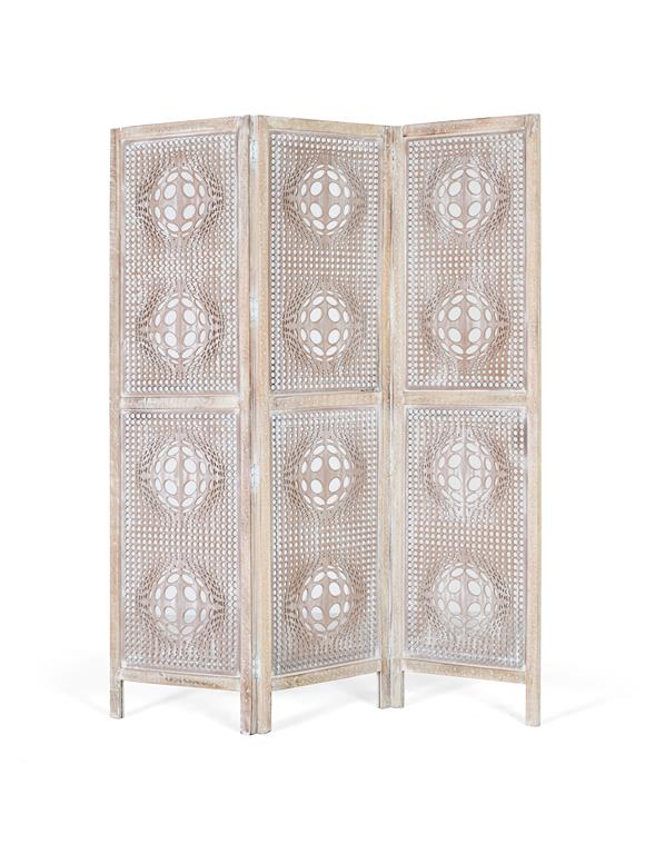 Paravan Separator de cameră Bella din 3 parti din Lemn de Mango si MDF cu finisaj manual Giner y Colomer