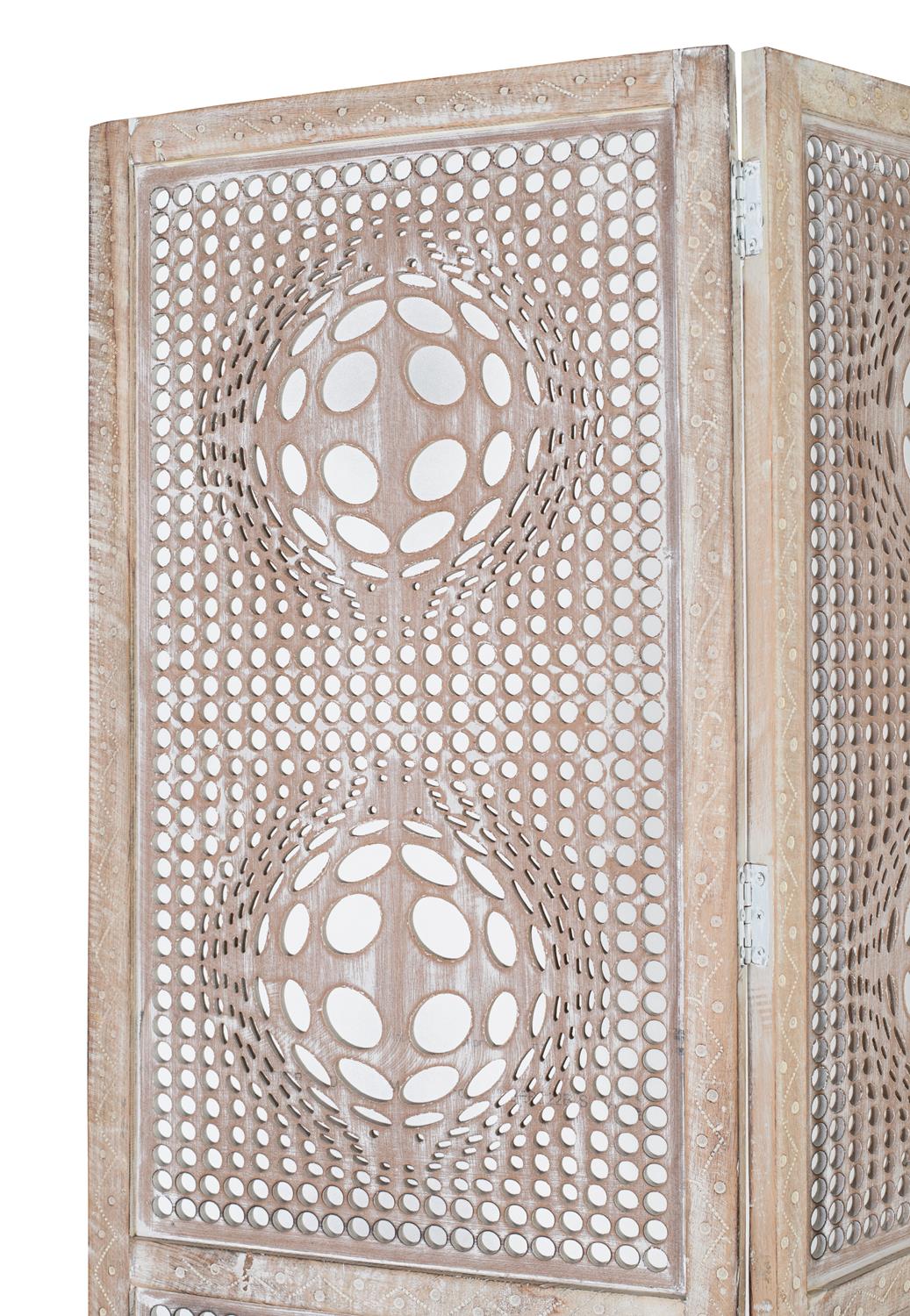 Paravan Separator de cameră Bella din 3 parti din Lemn de Mango si MDF cu finisaj manual Giner y Colomer